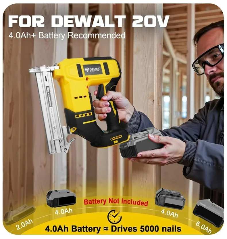 10-30mm Brushless Electric Nail Gun Depth Adjustment Nailer Stapler Cordless Stapler Framing For Dewalt 20V Battery Pin