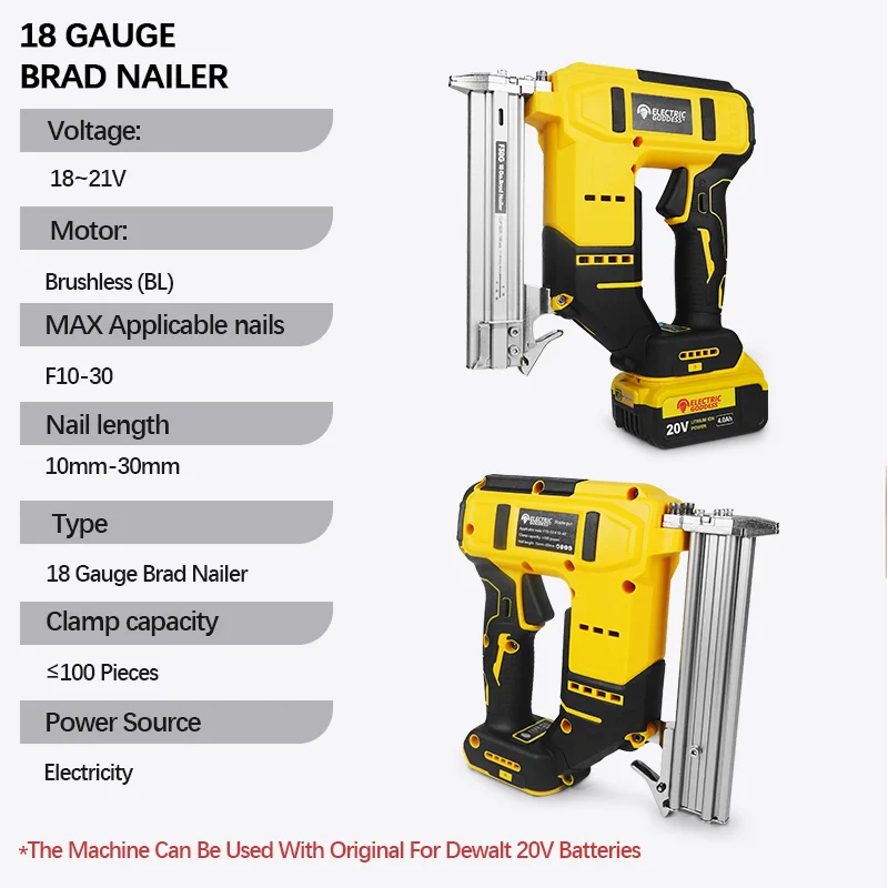 Electric Goddess Brushless Electric Nail Gun Cordless Brad Nail Gun Woodwork Nailing For Makita/Dewalt/Milwaukee 20V Battery Pin