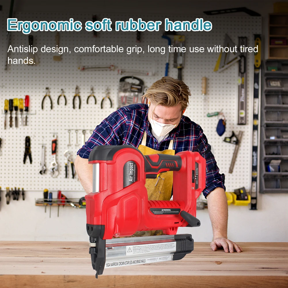 Electric Nailing Machine Cordless Nailing Machine Electric Stapler with 32mm and 50mm Nails Electric Nailer blue red