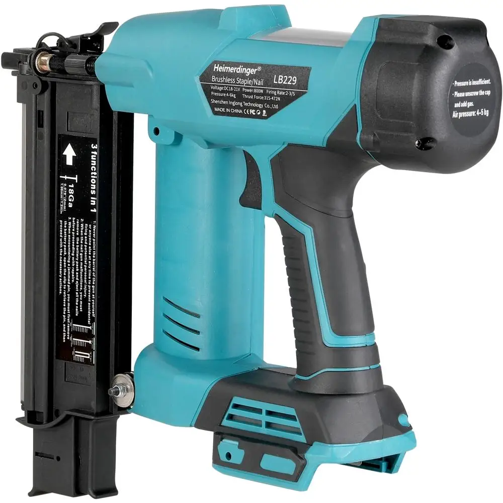Heimerdinger 18V Brushless Cordless Nail Gun Stapler 800W 3-in-1 Brad Nailer Depth Adjustable Tool No battery