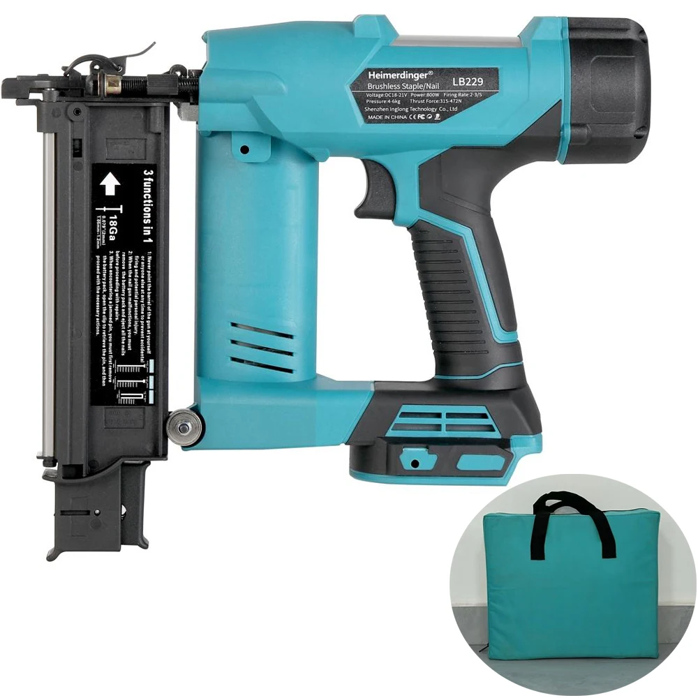 Heimerdinger 18V Brushless Cordless Nail Gun Stapler 800W 3-in-1 Brad Nailer Depth Adjustable Tool No battery
