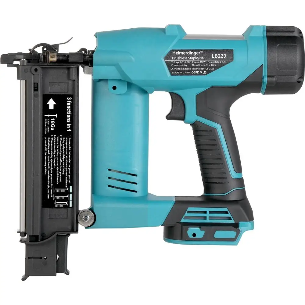 Heimerdinger 18V Brushless Cordless Nail Gun Stapler 800W 3-in-1 Brad Nailer Depth Adjustable Tool No battery