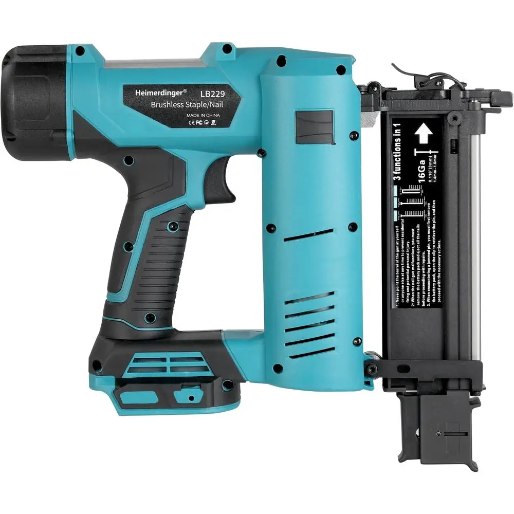 Heimerdinger 18V Brushless Cordless Nail Gun Stapler 800W 3-in-1 Brad Nailer Depth Adjustable Tool No battery