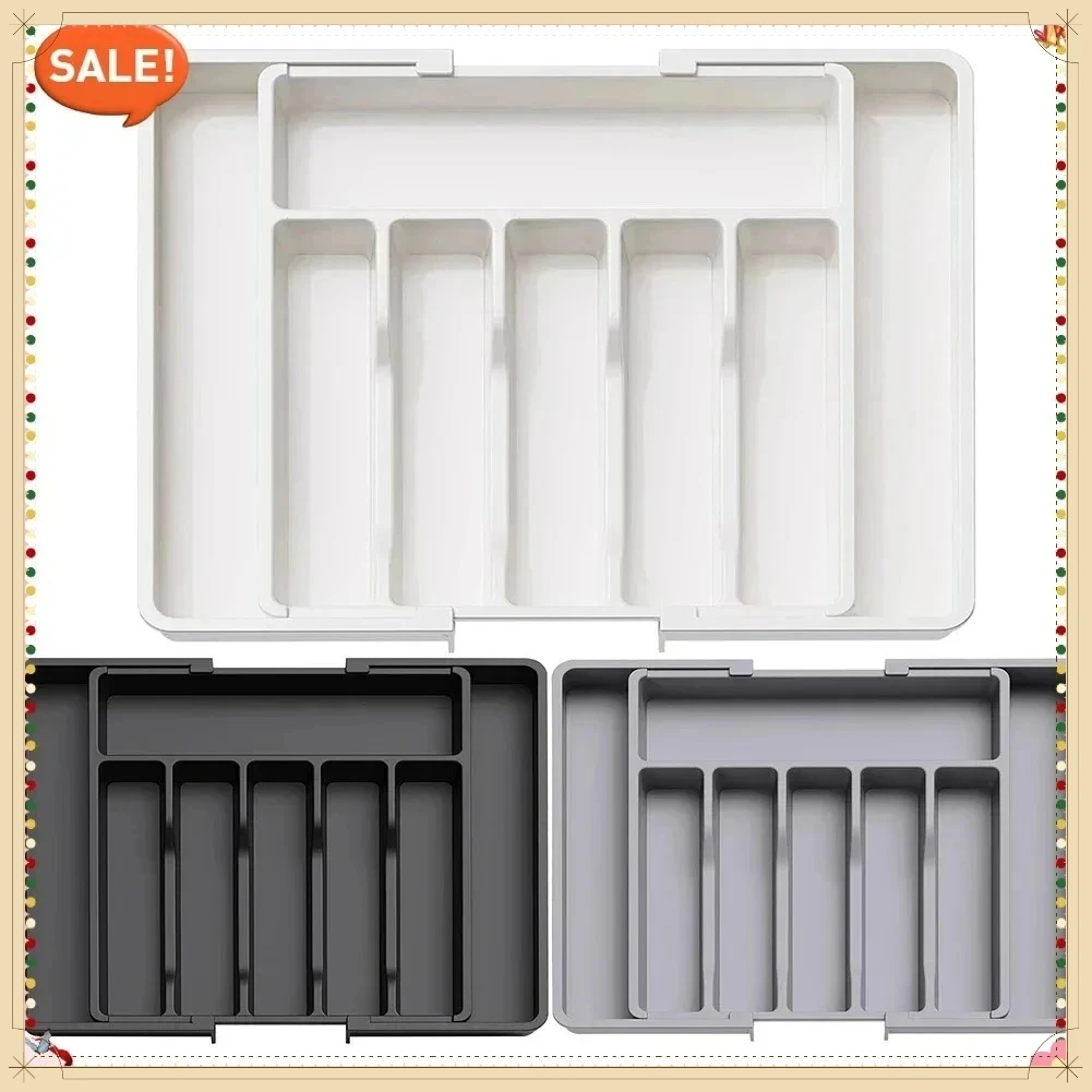 UpgradedAdjustable Cutlery Drawer Organizer Plastic Divided Storage Tray Space Saving Holder for Kitchen Knives Spoons Tableware