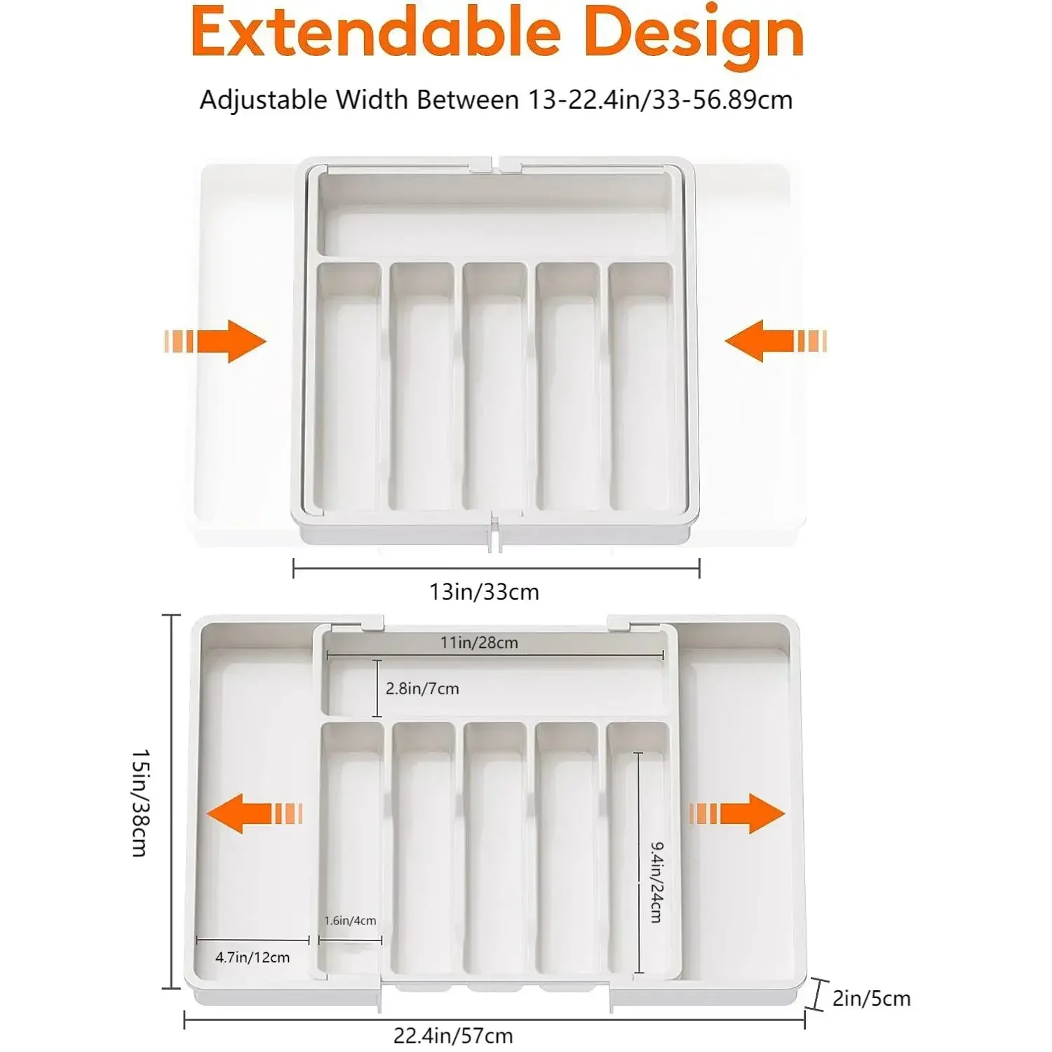 UpgradedAdjustable Cutlery Drawer Organizer Plastic Divided Storage Tray Space Saving Holder for Kitchen Knives Spoons Tableware