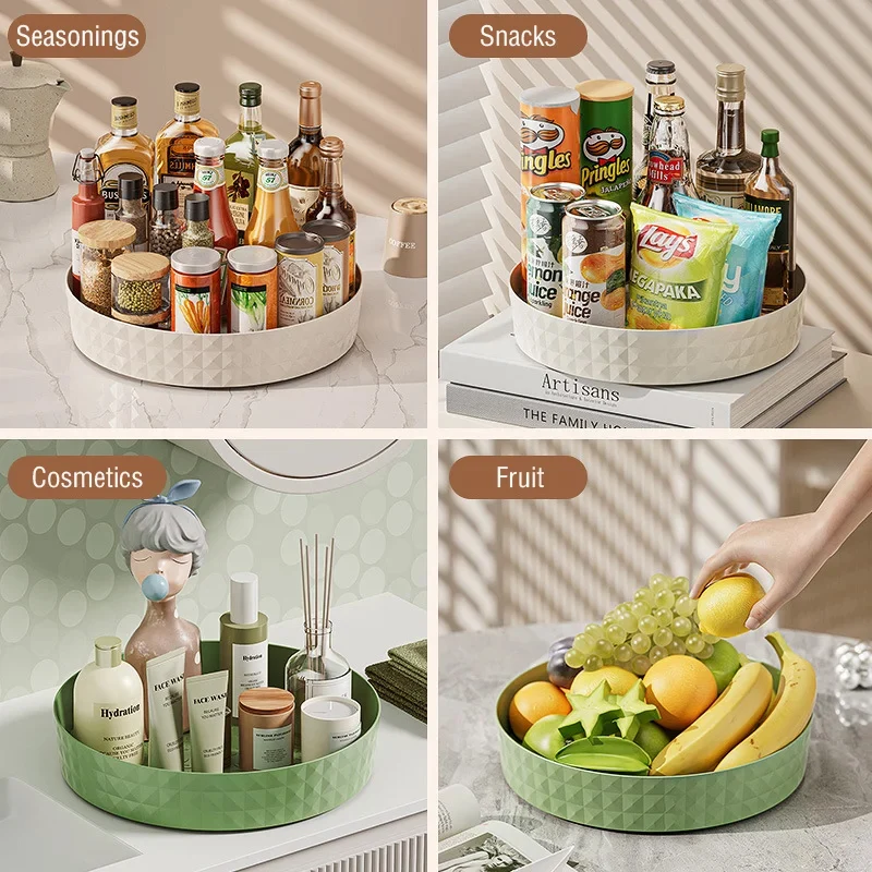 1Pc Kitchen Storage Spice Rack 360 Degree Rotating Cabinet Storage Rack Tray Cosmetic Storage Rack Non-slip Spice Round Rack