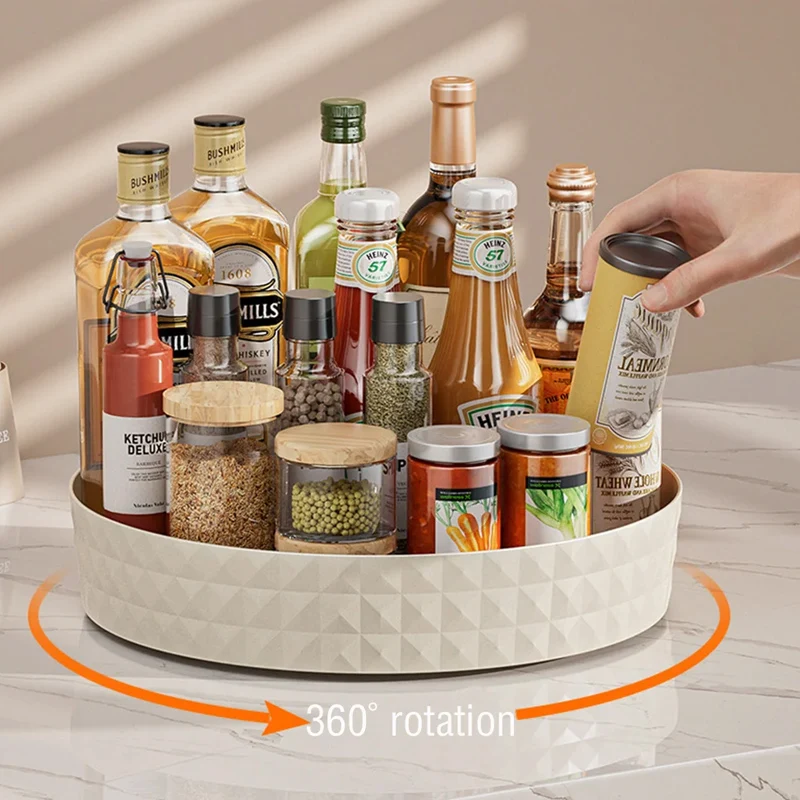 1Pc Kitchen Storage Spice Rack 360 Degree Rotating Cabinet Storage Rack Tray Cosmetic Storage Rack Non-slip Spice Round Rack