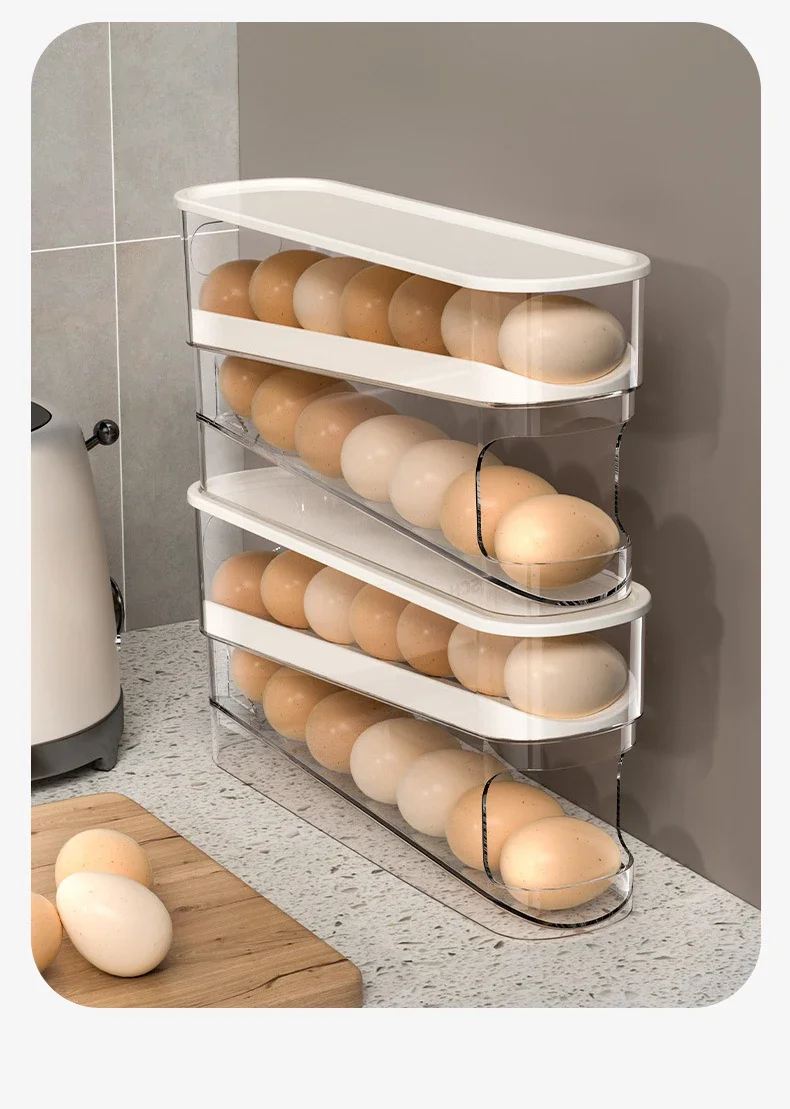 Slide Type Egg Carton Double Automatic Egg Roller Refrigerator Side Door Egg Storage Kitchen Countertop Egg Holder