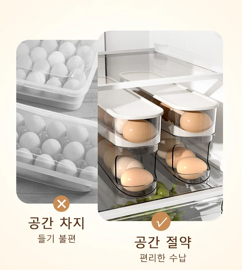 Slide Type Egg Carton Double Automatic Egg Roller Refrigerator Side Door Egg Storage Kitchen Countertop Egg Holder
