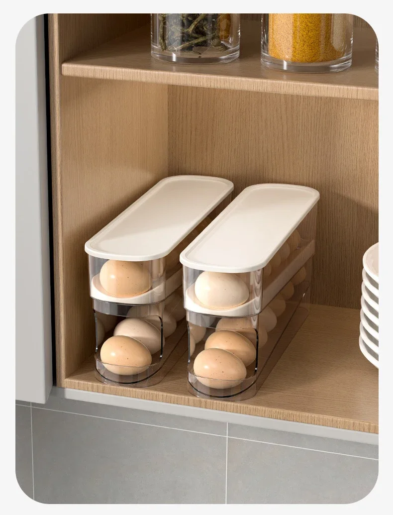 Slide Type Egg Carton Double Automatic Egg Roller Refrigerator Side Door Egg Storage Kitchen Countertop Egg Holder