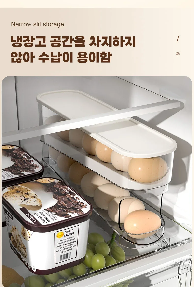 Slide Type Egg Carton Double Automatic Egg Roller Refrigerator Side Door Egg Storage Kitchen Countertop Egg Holder