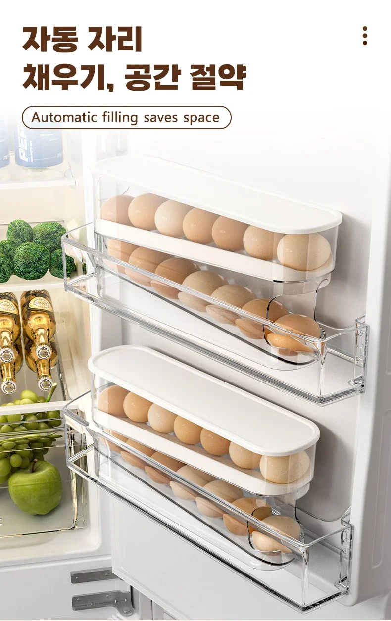 Slide Type Egg Carton Double Automatic Egg Roller Refrigerator Side Door Egg Storage Kitchen Countertop Egg Holder