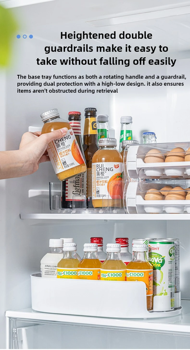 360 Rotating Refrigerator Storage Box Multifunctional Spice Organizer Simple Drink Tray for Kitchen Countertop