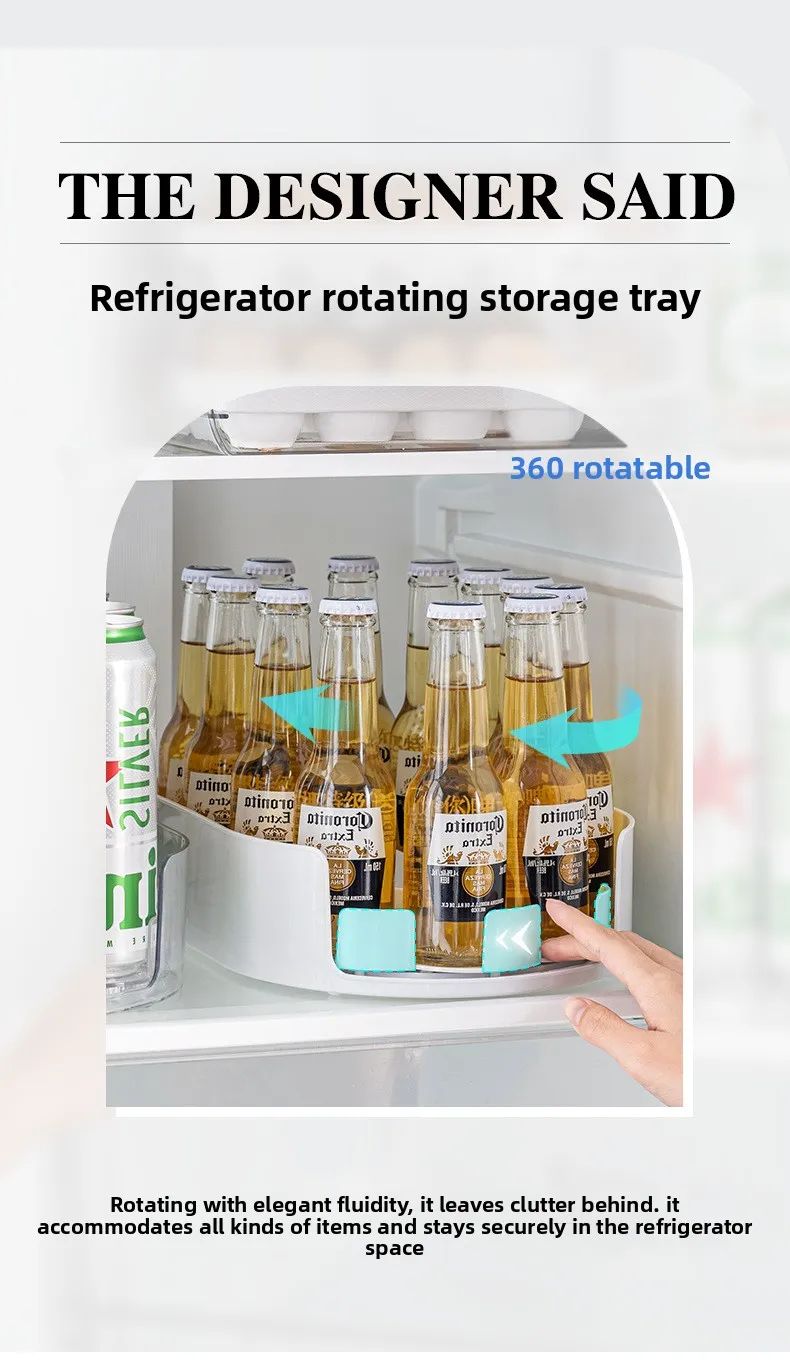 360 Rotating Refrigerator Storage Box Multifunctional Spice Organizer Simple Drink Tray for Kitchen Countertop