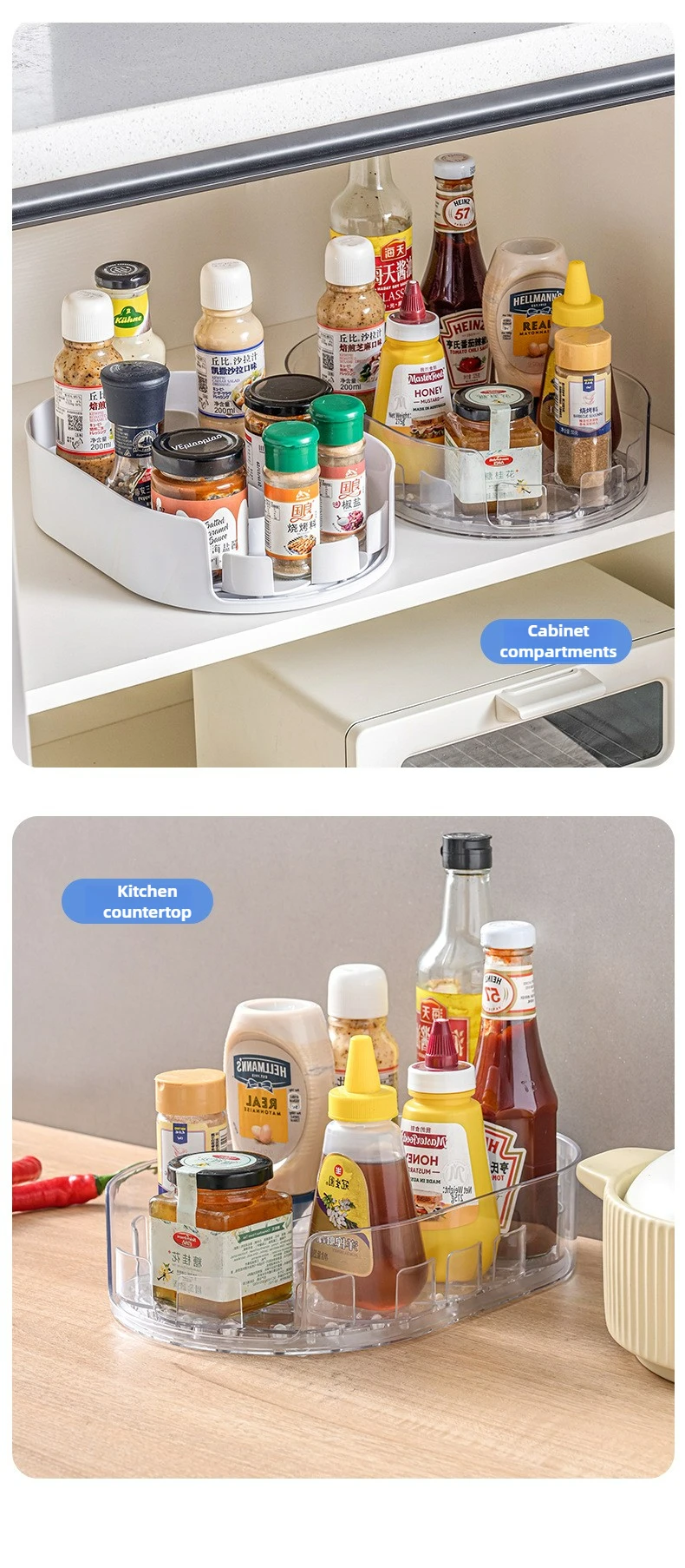 360 Rotating Refrigerator Storage Box Multifunctional Spice Organizer Simple Drink Tray for Kitchen Countertop
