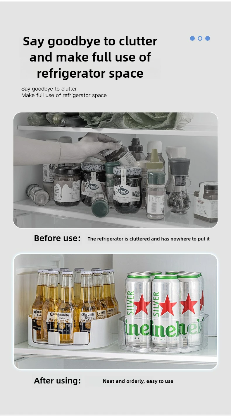 360 Rotating Refrigerator Storage Box Multifunctional Spice Organizer Simple Drink Tray for Kitchen Countertop