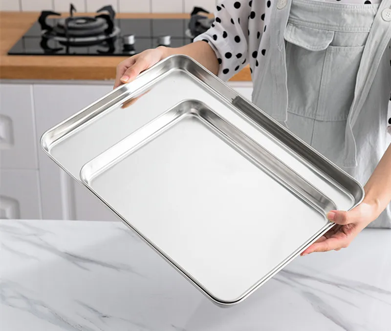 Stainless Steel Rectangle Food Storage Trays Sausage Noodles Fruit Dish Pastry Baking Plates for Restaurant Hotel Kitchen