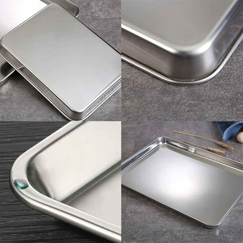 Stainless Steel Rectangle Food Storage Trays Sausage Noodles Fruit Dish Pastry Baking Plates for Restaurant Hotel Kitchen