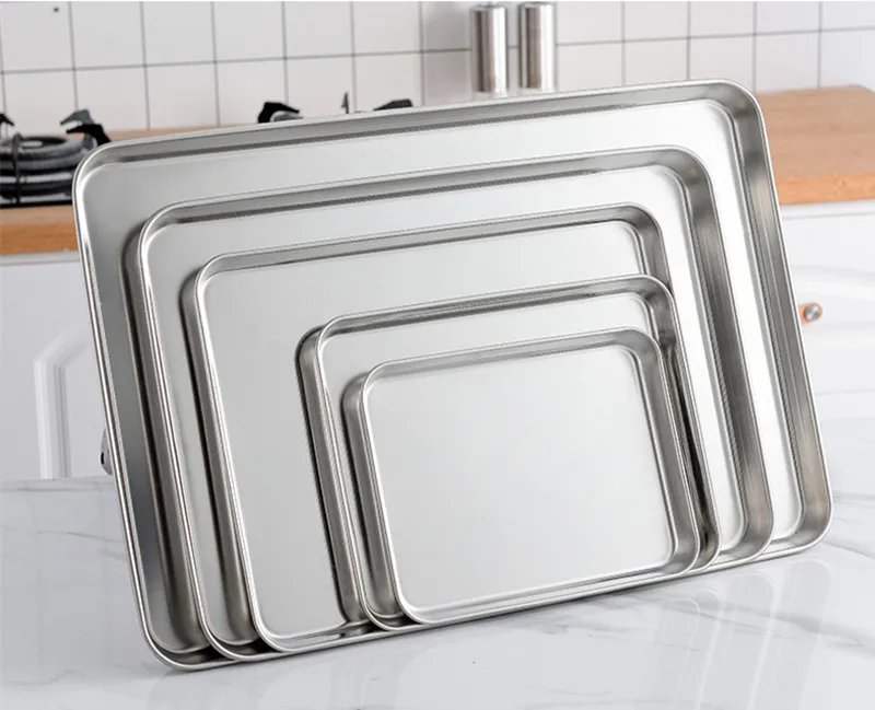 Stainless Steel Rectangle Food Storage Trays Sausage Noodles Fruit Dish Pastry Baking Plates for Restaurant Hotel Kitchen