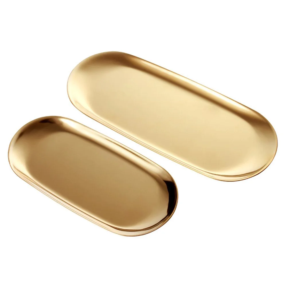 Stainless Steel Gold Storage Tray Fruit Jewelry Display Plate Kitchen Vanity Organizer Tools Metal Toilet Storage Rack