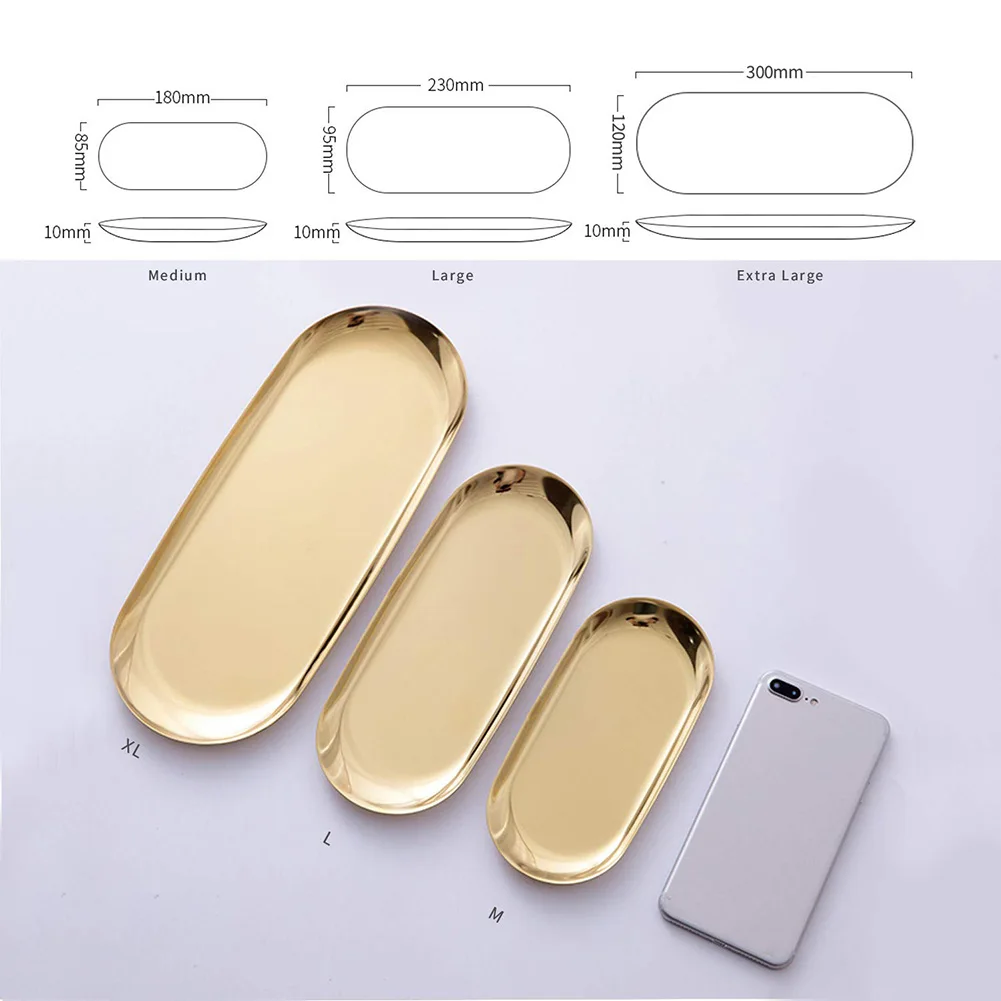 Stainless Steel Gold Storage Tray Fruit Jewelry Display Plate Kitchen Vanity Organizer Tools Metal Toilet Storage Rack