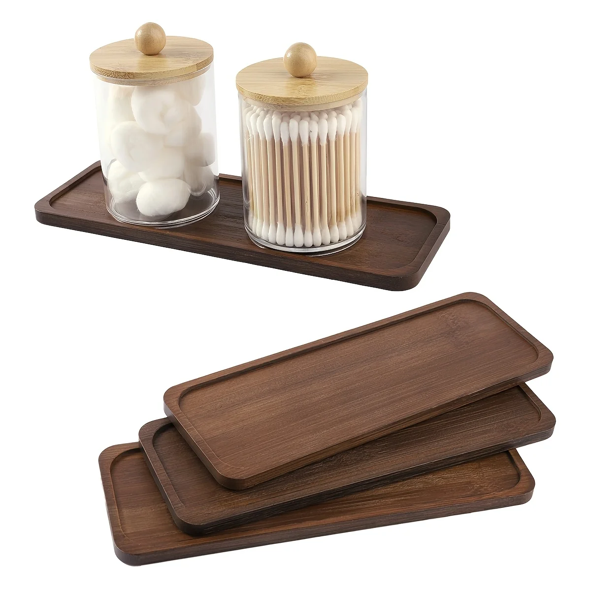 Vanity Trays Bathroom Counter Trays, Bamboo Soap Dispenser Tray Multi Use Bathroom Organizer for Perfume Candle Jewelry