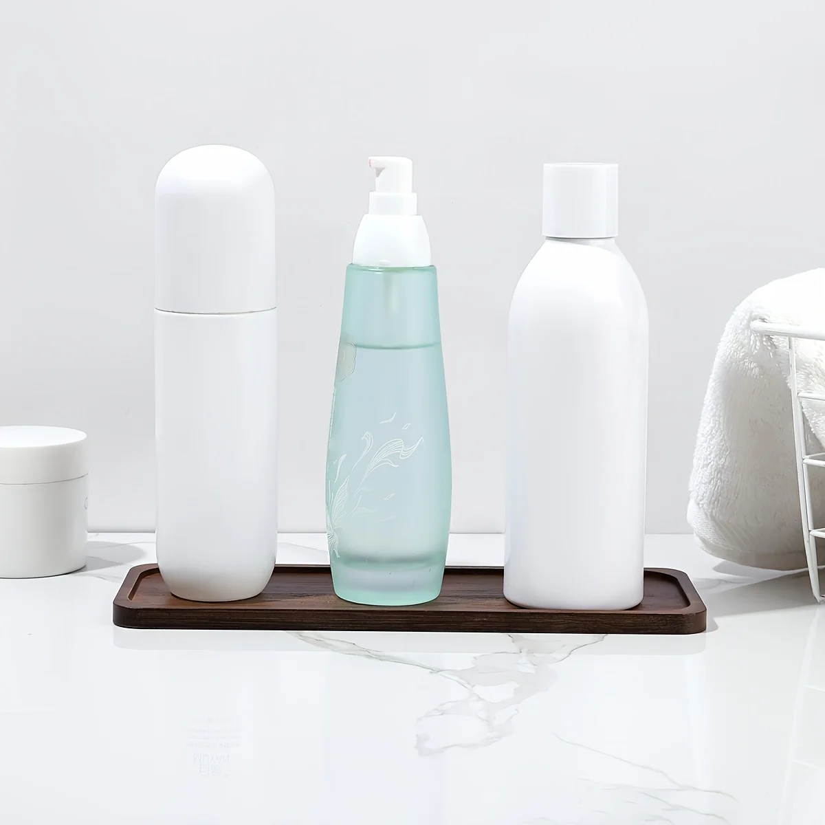 Vanity Trays Bathroom Counter Trays, Bamboo Soap Dispenser Tray Multi Use Bathroom Organizer for Perfume Candle Jewelry