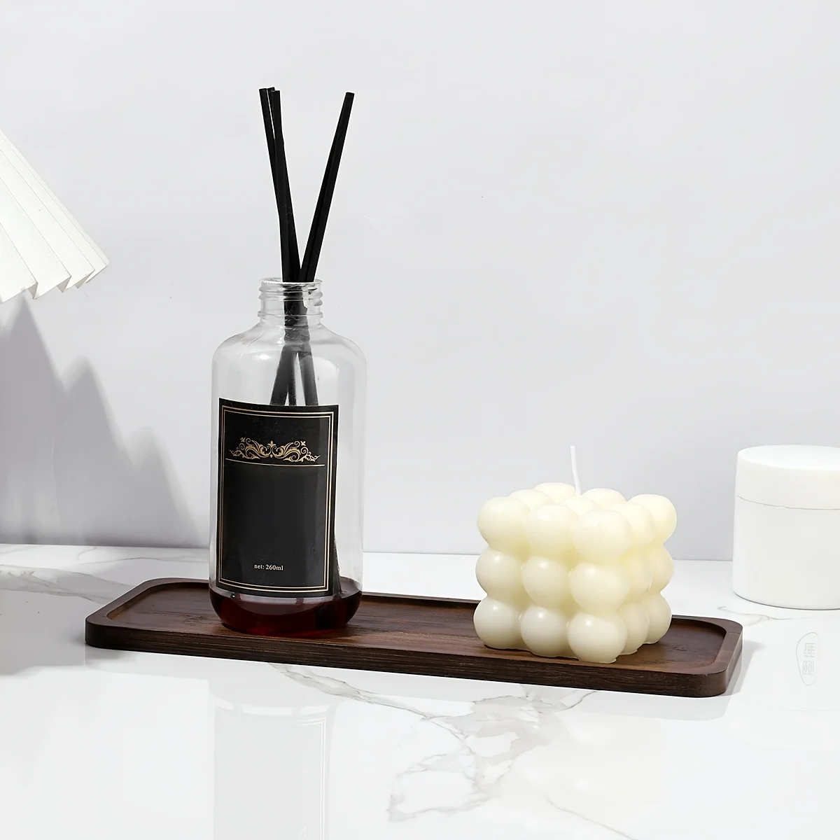 Vanity Trays Bathroom Counter Trays, Bamboo Soap Dispenser Tray Multi Use Bathroom Organizer for Perfume Candle Jewelry