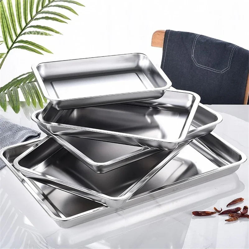 Stainless Steel Barbecue Tea Storage Serving Trays Rectangle Steamed Rice Sausage Plate Grill Meat Restaurant Metal Utensils