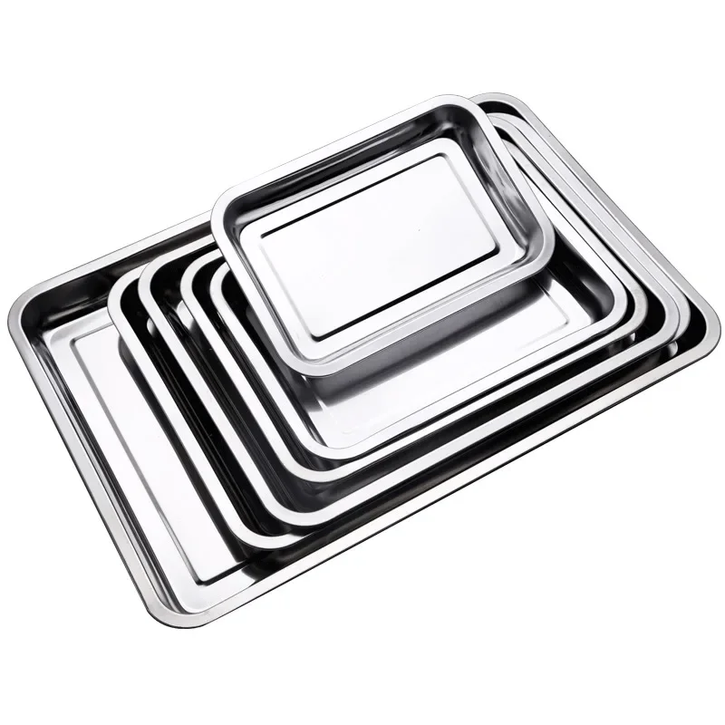 Stainless Steel Barbecue Tea Storage Serving Trays Rectangle Steamed Rice Sausage Plate Grill Meat Restaurant Metal Utensils