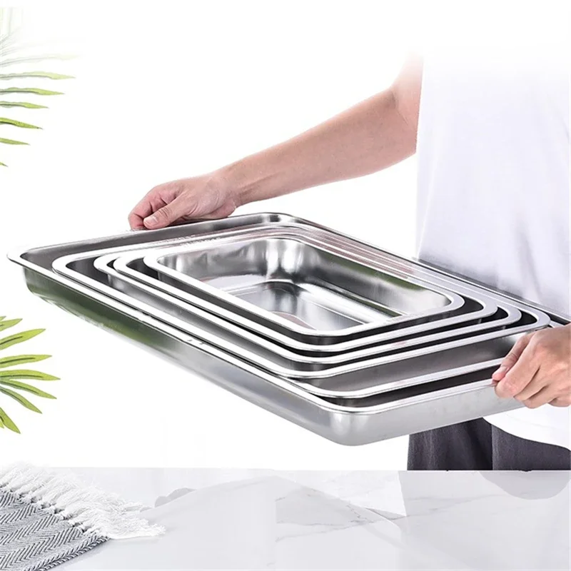 Stainless Steel Barbecue Tea Storage Serving Trays Rectangle Steamed Rice Sausage Plate Grill Meat Restaurant Metal Utensils