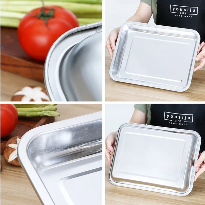 Stainless Steel Barbecue Tea Storage Serving Trays Rectangle Steamed Rice Sausage Plate Grill Meat Restaurant Metal Utensils