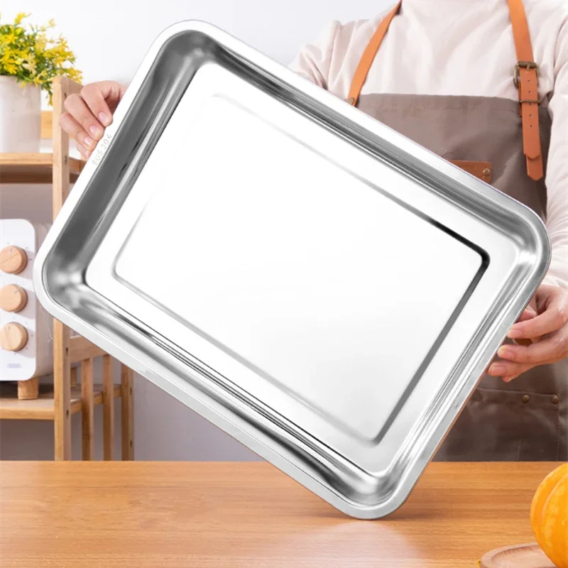 Stainless Steel Barbecue Tea Storage Serving Trays Rectangle Steamed Rice Sausage Plate Grill Meat Restaurant Metal Utensils