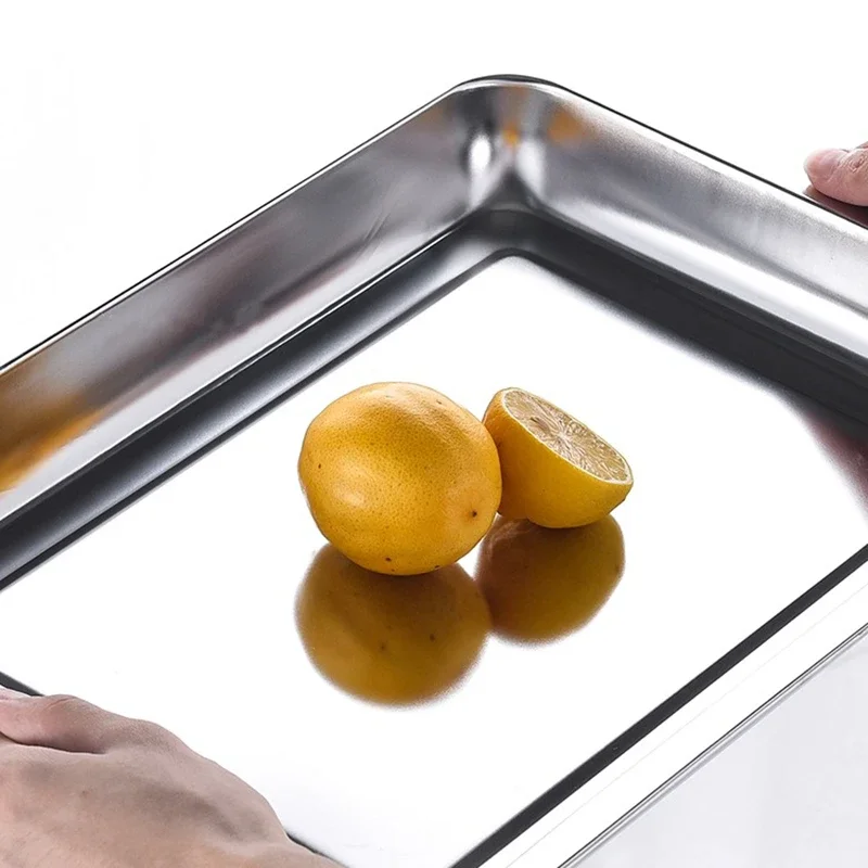 Stainless Steel Barbecue Tea Storage Serving Trays Rectangle Steamed Rice Sausage Plate Grill Meat Restaurant Metal Utensils