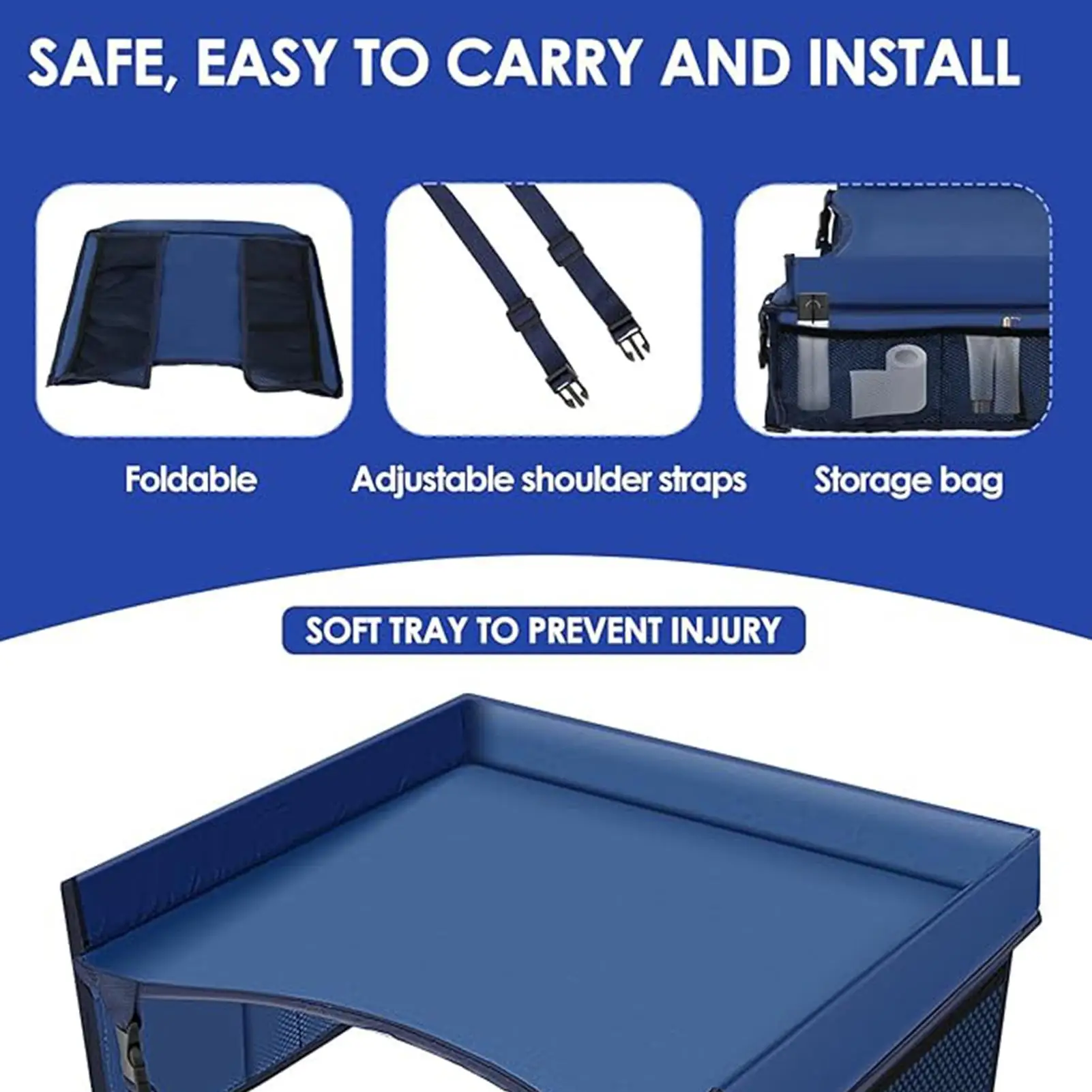 Car Seat Travel Tray Safety Seat Play Table Organizer Storage Snacks Toys Cup Holder Waterproof For Baby Children Kids Stroller