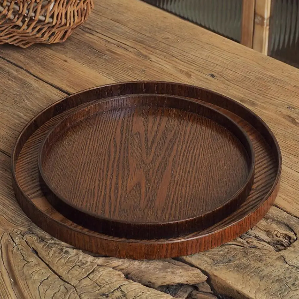 Vintage Round Serving Tray Wooden 21/24/27/30/33cm Wood Platte Dessert Pallet Coffee Home Table