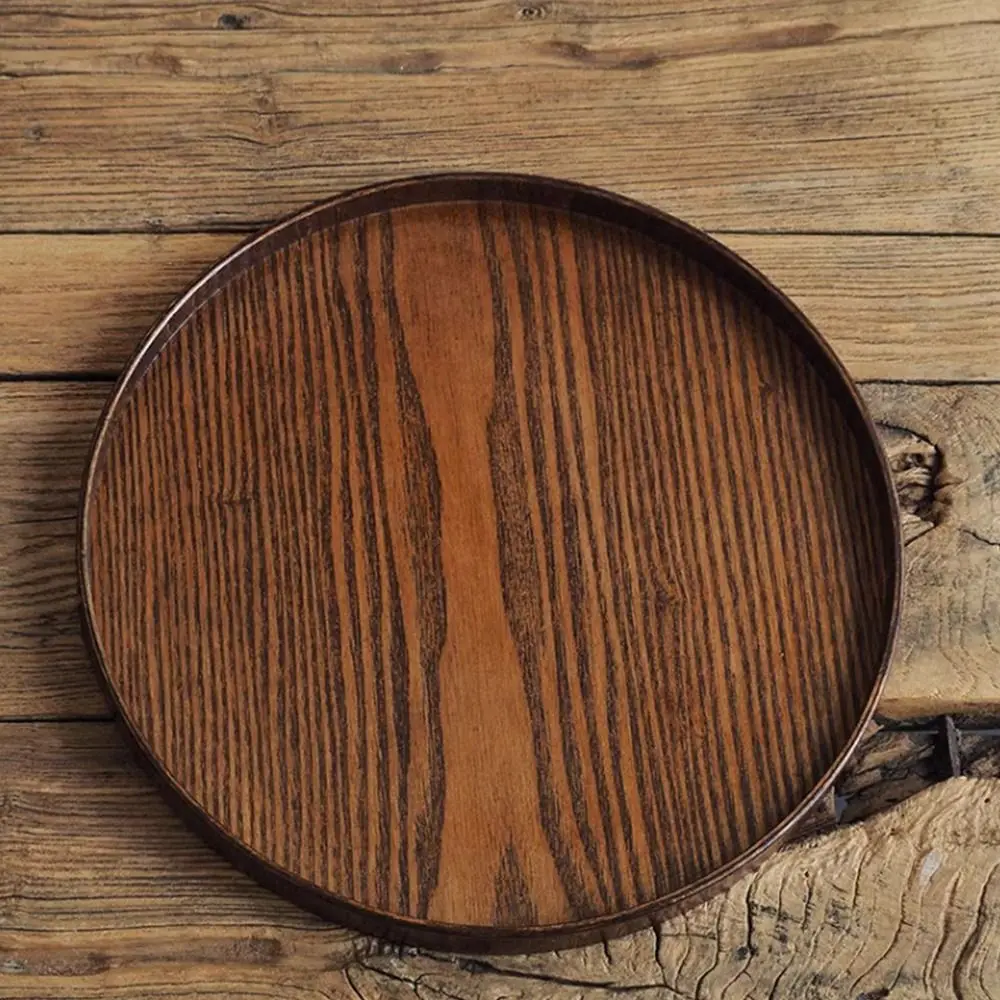 Vintage Round Serving Tray Wooden 21/24/27/30/33cm Wood Platte Dessert Pallet Coffee Home Table