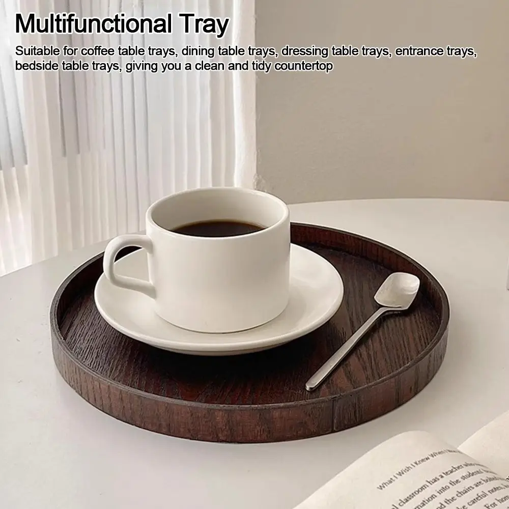 Vintage Round Serving Tray Wooden 21/24/27/30/33cm Wood Platte Dessert Pallet Coffee Home Table