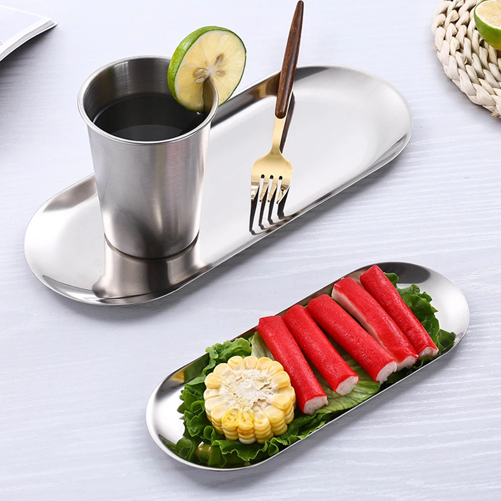 Oval Stainless Steel Trays Storage Tray For Tea Fruit Cosmetics Jewelry Display Kitchen Vanity Organizer Silvery