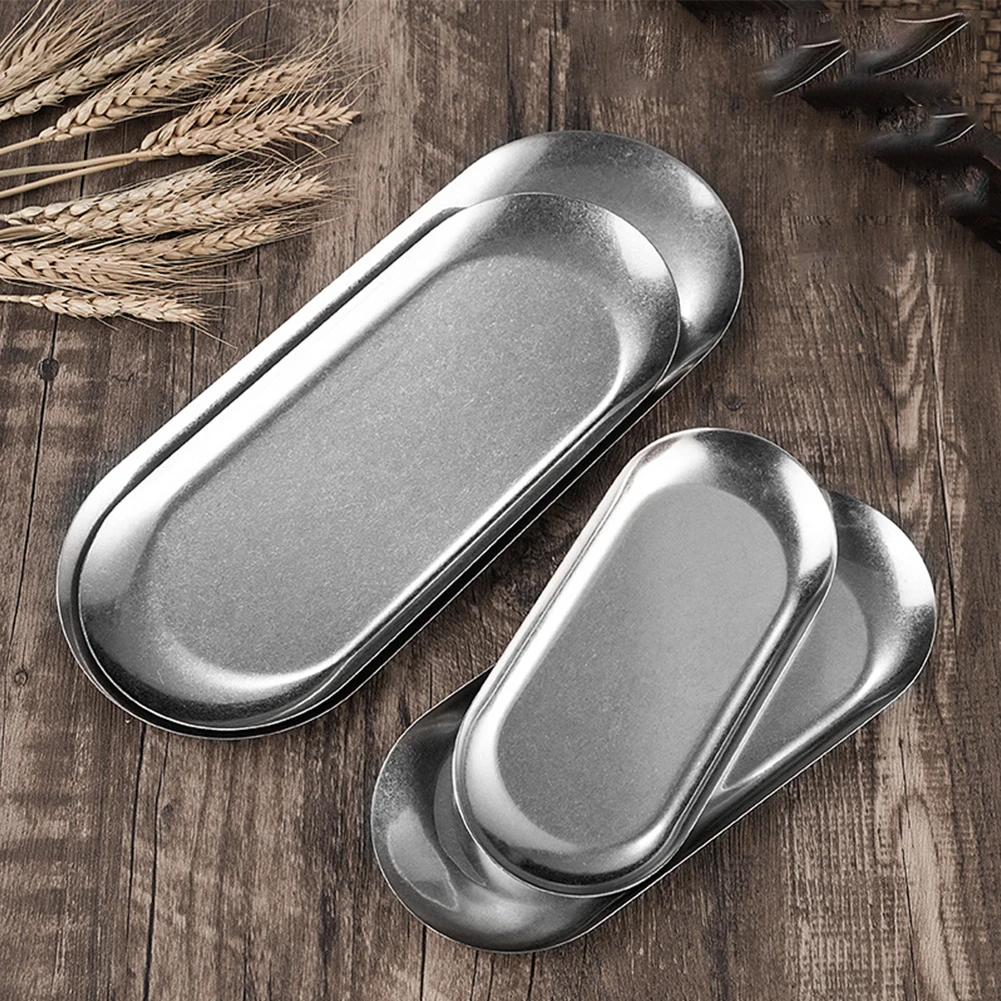Oval Stainless Steel Trays Storage Tray For Tea Fruit Cosmetics Jewelry Display Kitchen Vanity Organizer Silvery