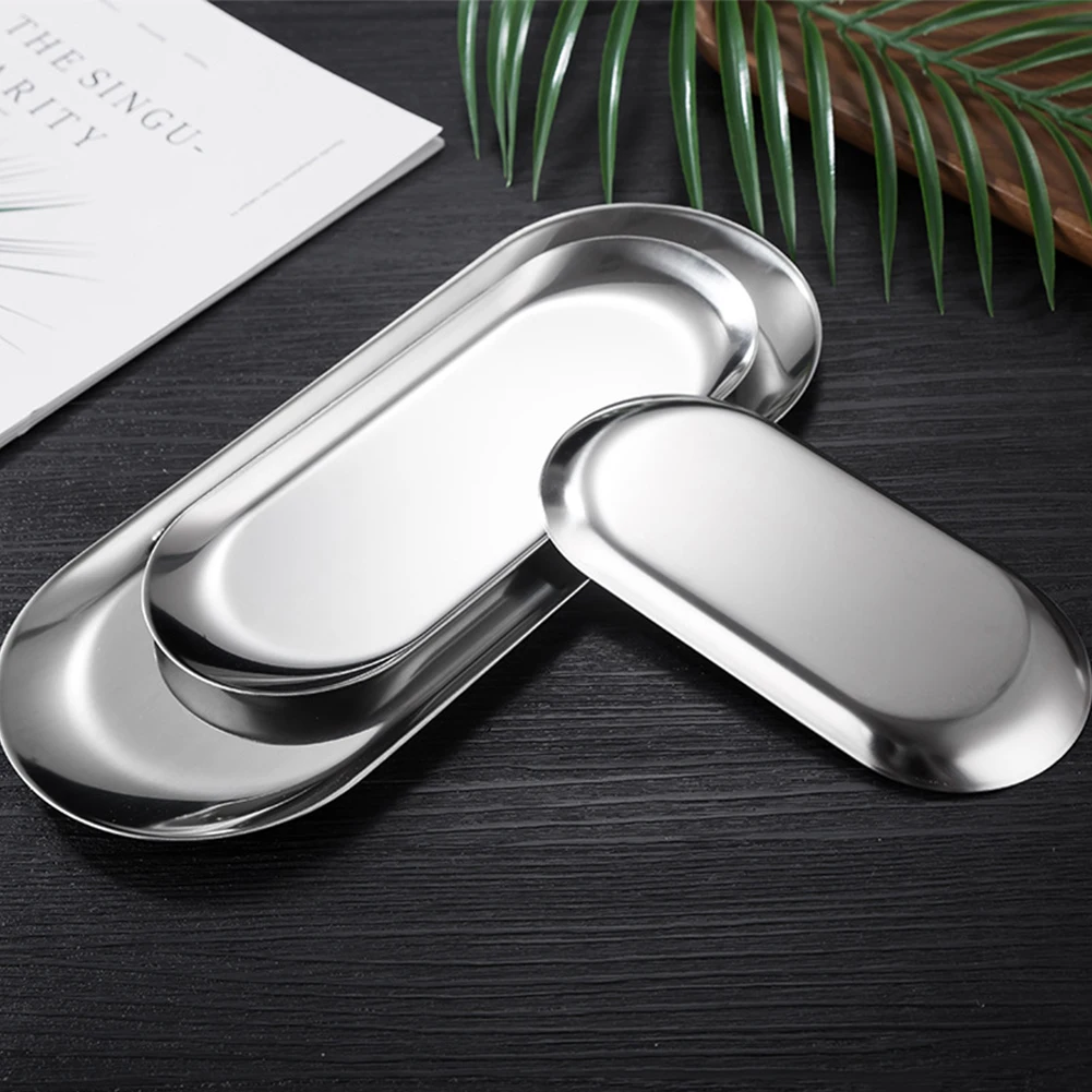 Oval Stainless Steel Trays Storage Tray For Tea Fruit Cosmetics Jewelry Display Kitchen Vanity Organizer Silvery
