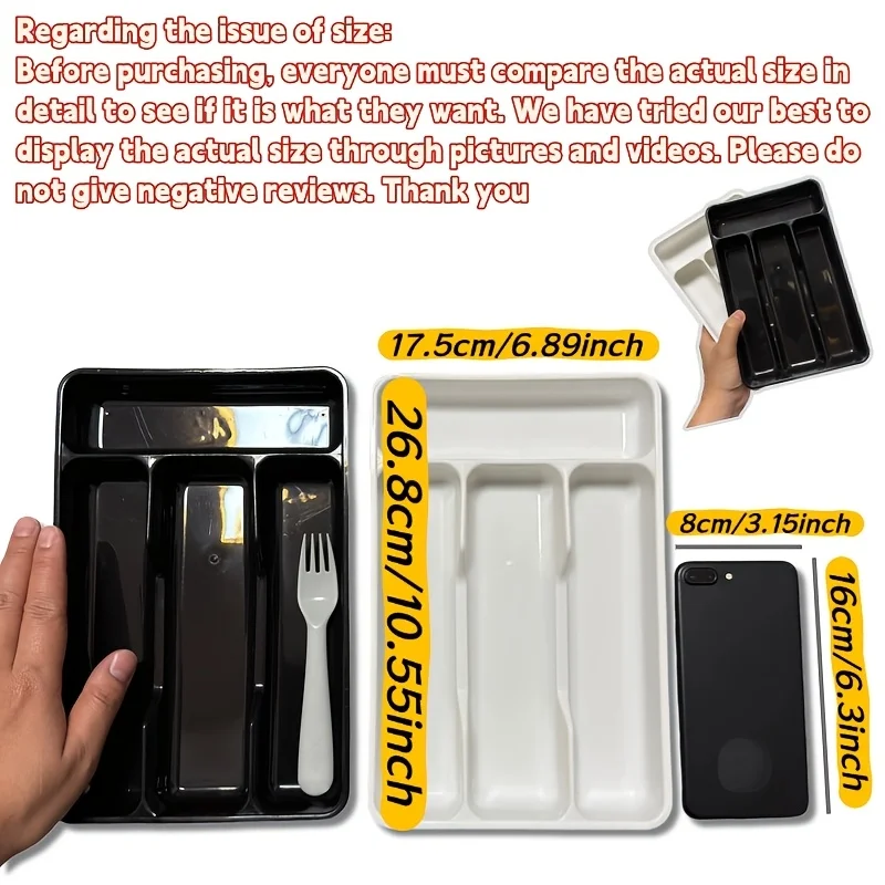 4 Slot Plastic Cutlery Tray Organizer Silverware Holder for Kitchen Drawer Black Non-Slip Utensil Storage Forks Spoons Knives