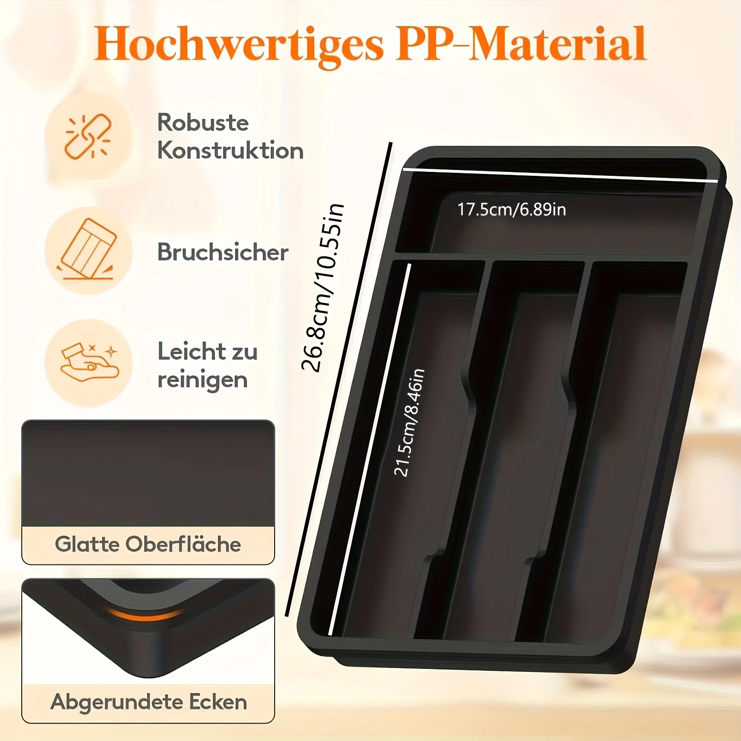 4 Slot Plastic Cutlery Tray Organizer Silverware Holder for Kitchen Drawer Black Non-Slip Utensil Storage Forks Spoons Knives