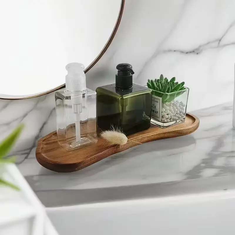 Bathroom Sink Tray, Acacia Wood Scented Candle Tray, Solid Wood Tray, Suitable for Dressing Table, Bathroom, Small Decorative Wo