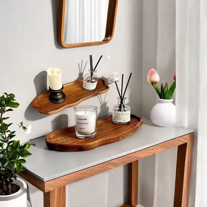 Bathroom Sink Tray, Acacia Wood Scented Candle Tray, Solid Wood Tray, Suitable for Dressing Table, Bathroom, Small Decorative Wo