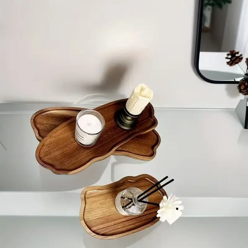 Bathroom Sink Tray, Acacia Wood Scented Candle Tray, Solid Wood Tray, Suitable for Dressing Table, Bathroom, Small Decorative Wo