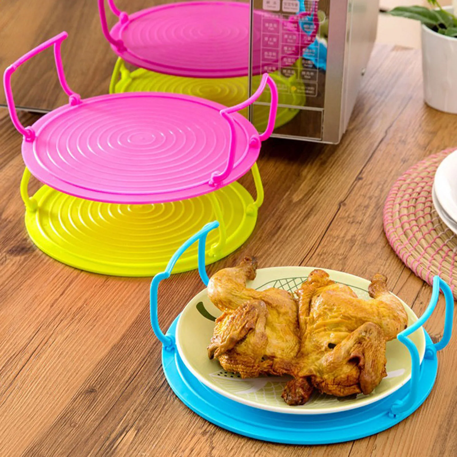 Multifunction Insulated Heating Tray Rack Plastic Kitchen Gadgets Microwave Steaming Rack Kitchen Storage Rack