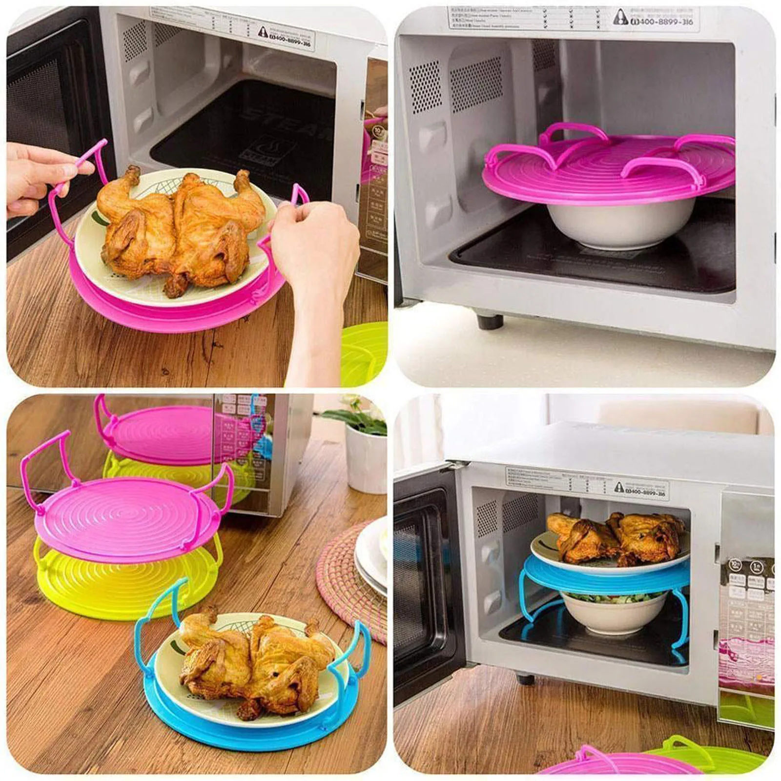 Multifunction Insulated Heating Tray Rack Plastic Kitchen Gadgets Microwave Steaming Rack Kitchen Storage Rack