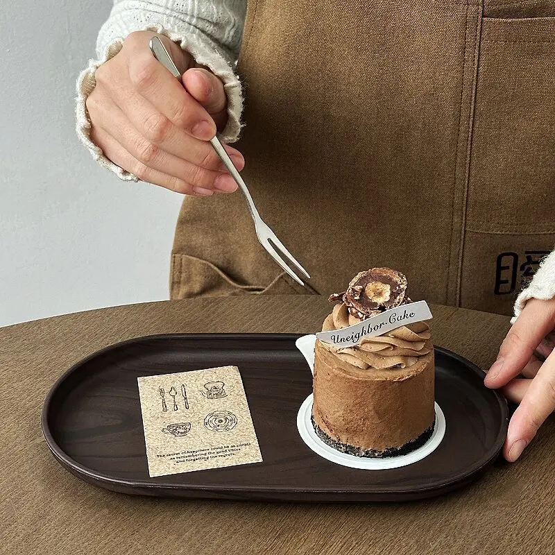 Walnut Wood Grain Oval Tray - Multi-Purpose Serving Plate for Coffee, Cakes, Snacks, Desserts & Kitchen Storage