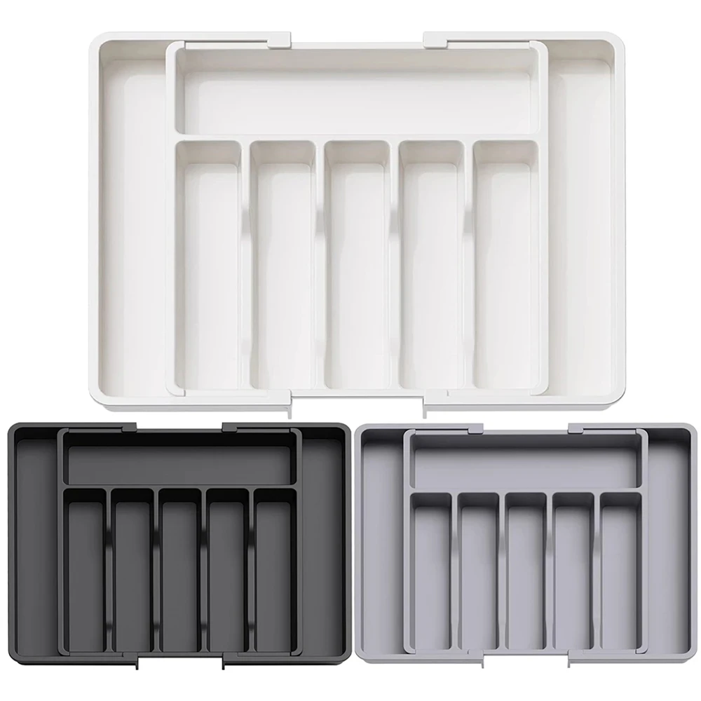 1pc Silverware Drawer Organizer Adjustable Flatware Tableware Organizer Expandable Plastic Utensil Tray for Spoons Forks Knives